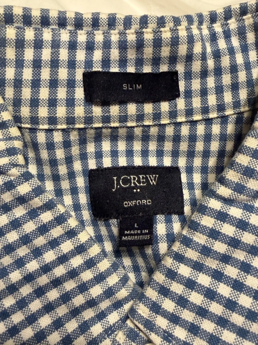 J Crew Oxford Plaid Slim- L - Neck Stained